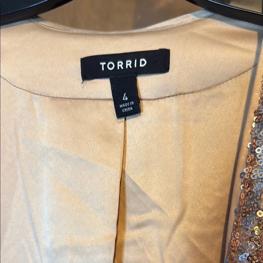 Torrid size 4 (26) Rose Gold Blazer and size 3 Tall (22-24) Pant Sequins Outfit - Picture 2 of 14